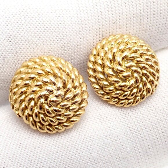 Authentic! Tiffany & Co 18k Yellow Gold Rope Coil Vintage Earrings - Picture 6 of 11